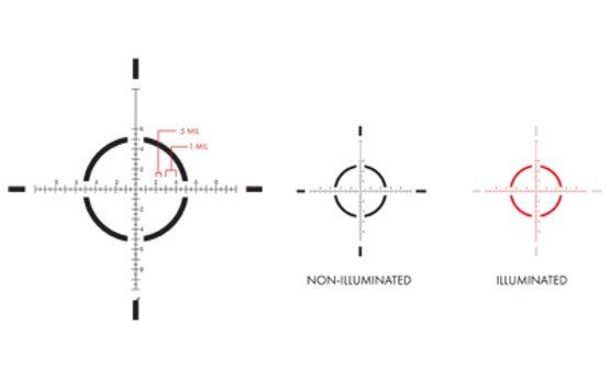 U.S. Optics red Illuminated JNG MIL Reticle for FDN 10X riflescope features a milliradian design